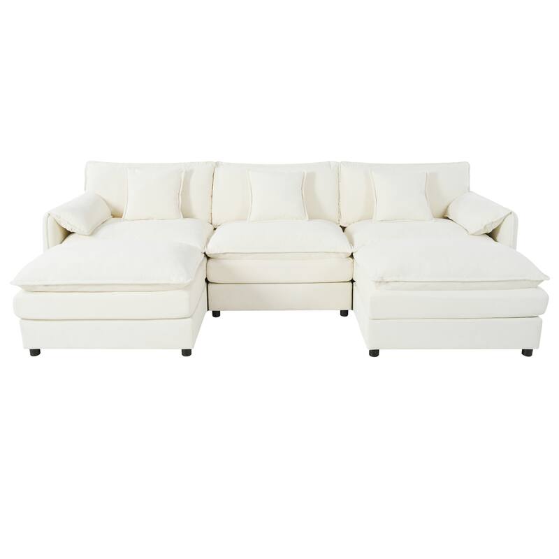 Modular U Shaped Sofa with 2 Ottomans, Chenille, Beige