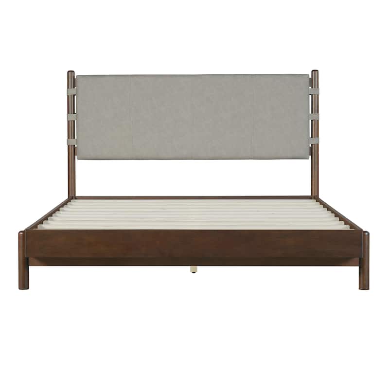 Christopher Knight Home - Pizzie Mid-Century Premium Rubber Wood Queen Platform Bed Frame with Headboard Included