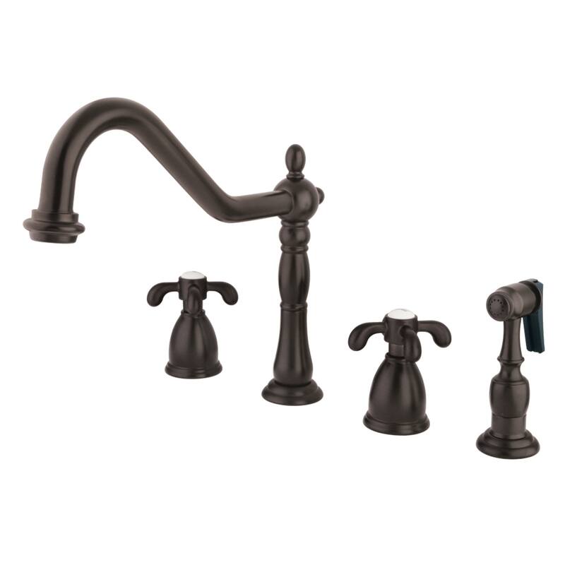 Kingston Brass French Country Widespread Kitchen Faucet with Brass Sprayer - Oil Rubbed Bronze