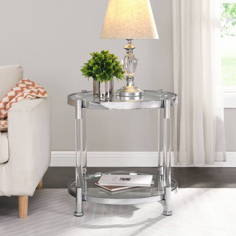 Contemporary End Table with Tempered Glass Top