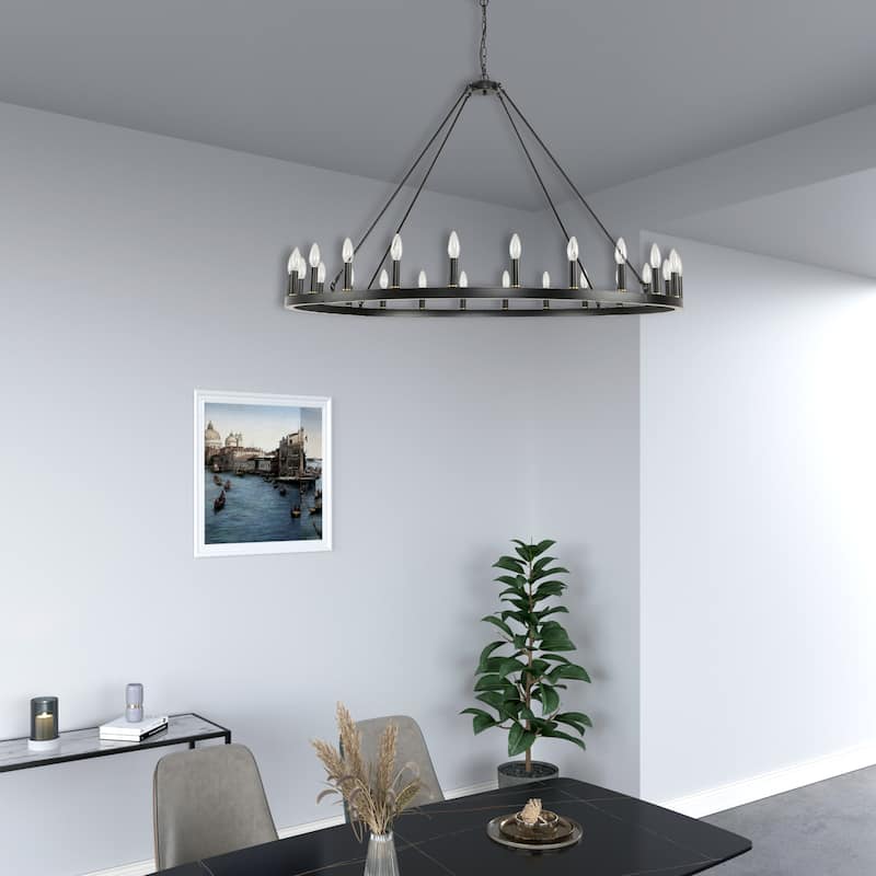 24-Light Modern Farmhouse Light Wagon Wheel Chandelier 54 Inch.