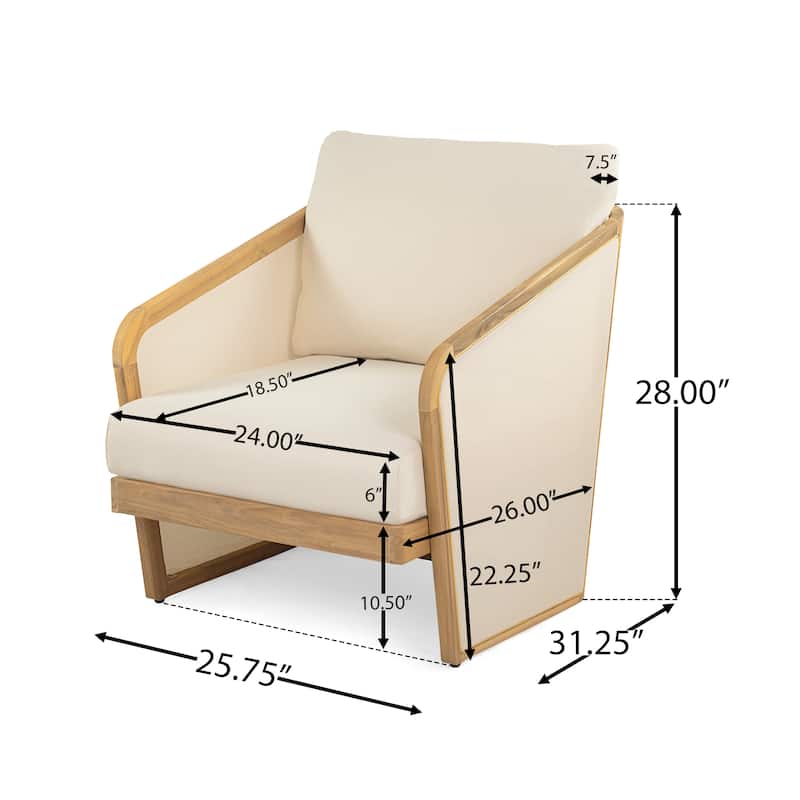 Lenrn Wood Textilene Club Chair with Acacia Frame and Water-Resistant Cushions by Christopher Knight Home