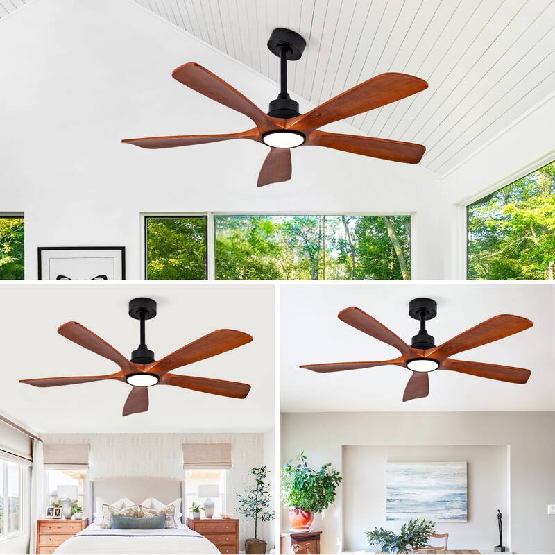 52 Inch Indoor Ceiling Fans With Lights and Remote Control, Dimmable LED, 5 Solid Wood Blades,Reversible DC Motor