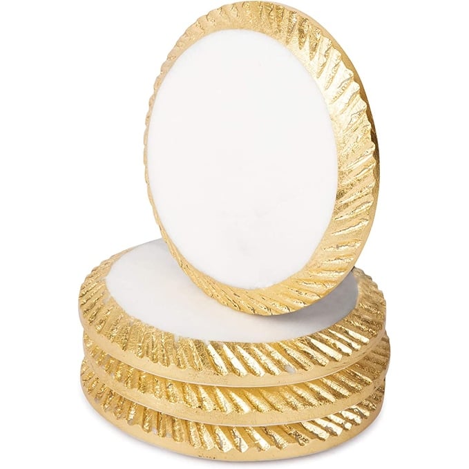Round Marble Coasters with Gold Edge - 4"D