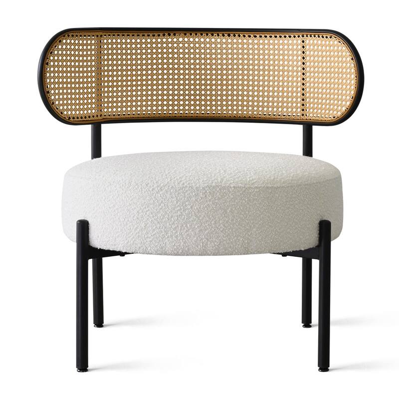 Boucle Upholstered Accent Chair with Rattan Back