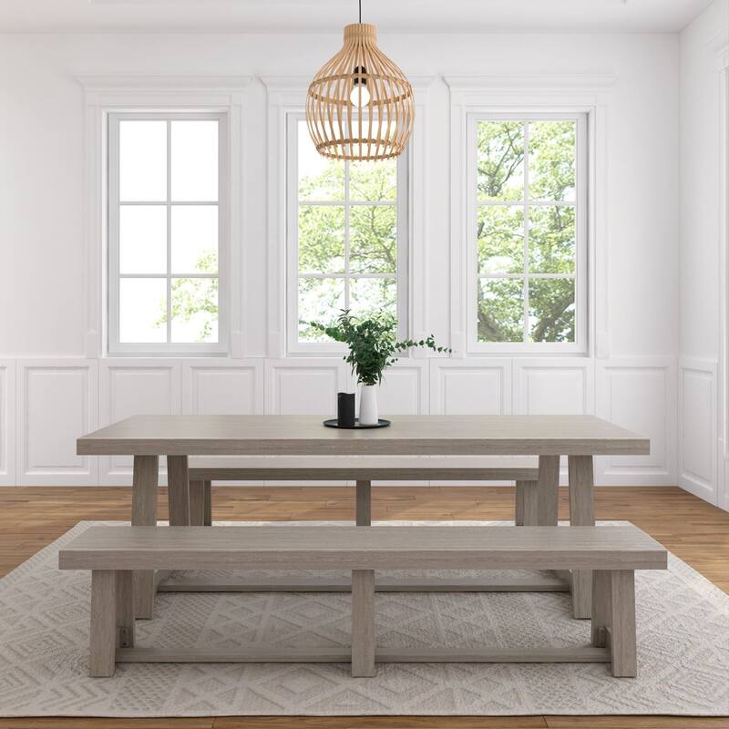 Plank and Beam 94" Classic Solid Wood Conference Dining Table and Benches