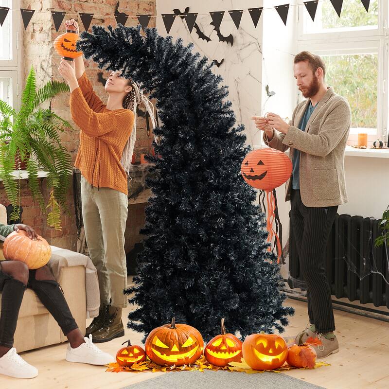 7 Ft Pre-Lit Black Artificial Tree with 400 LED Lights and 1050 Branch Tips for Holiday Decor