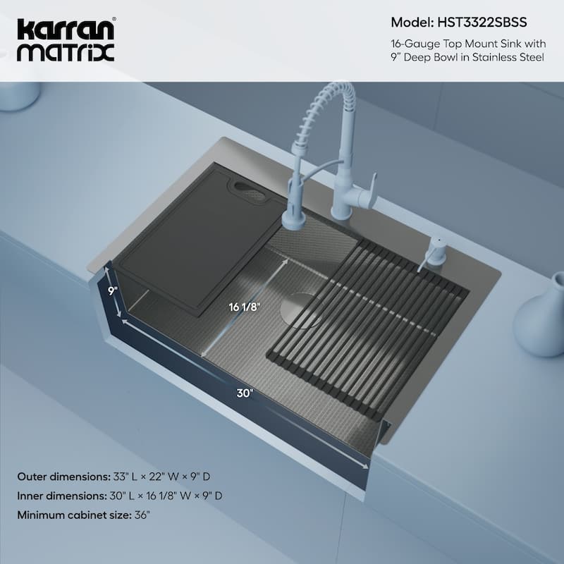 Karran USA HST3322SB Matrix 33" Drop In Single Basin Stainless Steel