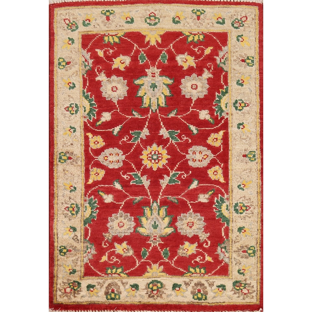 Floral Red Kazak Foyer Rug Hand-Knotted Wool Carpet - 2'0"x 3'0"