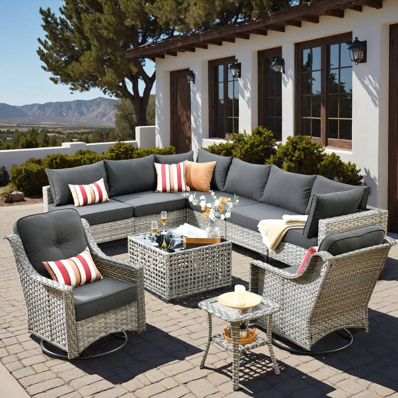 XIZZI 10-piece Outdoor Patio Furniture Sectional Sofa Set - Black