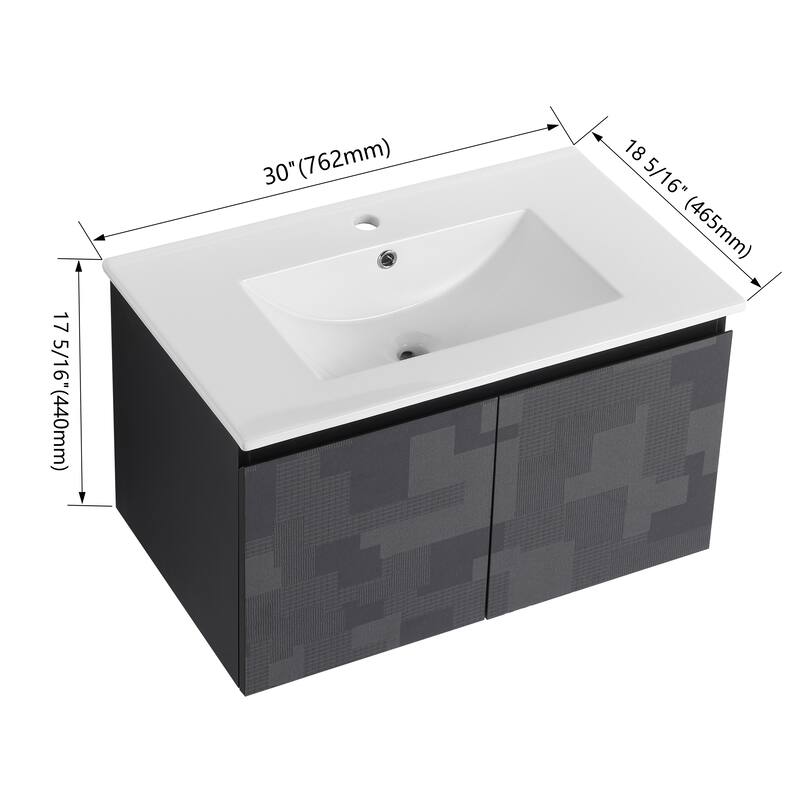 30" Floating Wall-Mounted Bathroom Vanity with Soft-Close Door Hinges, Ceramic Sink & Ample Storage