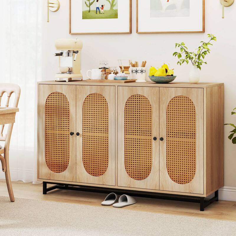 Costway 50" Buffet Cabinet with 4 Rattan Doors Adjustable Shelves - See Details