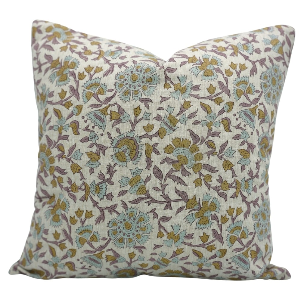 Fabdivine Linen Cushion Cover Floral Throw Handmade Purple Pillow Case for Couch Office Guest Bedroom Farmhouse, Pushaplata