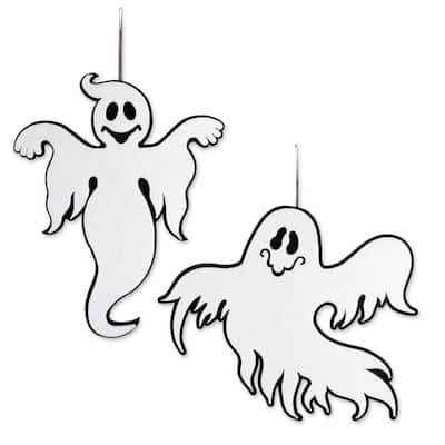 Set of 2 Black and White Foam Ghosts Hanging Halloween Decoration 20"