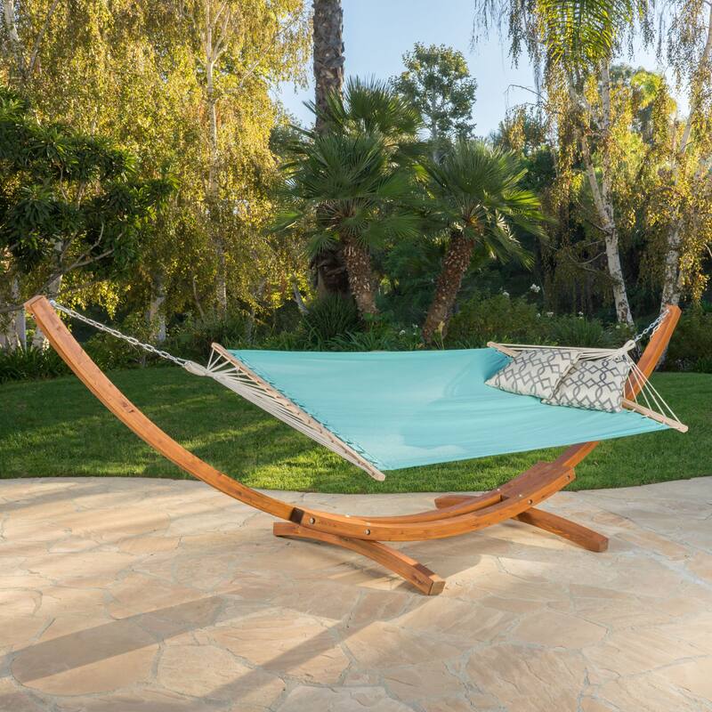 Richardson Outdoor Modern Hammock by Christopher Knight Home - 400 lb limit - Teak +  Aqua Blue