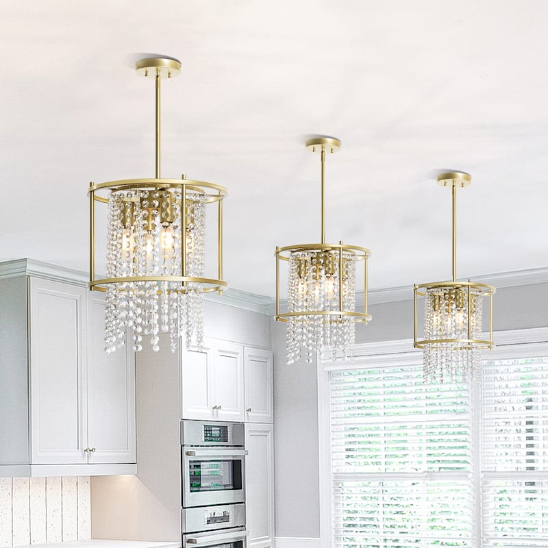 Round 4-Light Dining Room Crystal Light Chandelier Fixture for Kitchen Island Dining Room - Gold