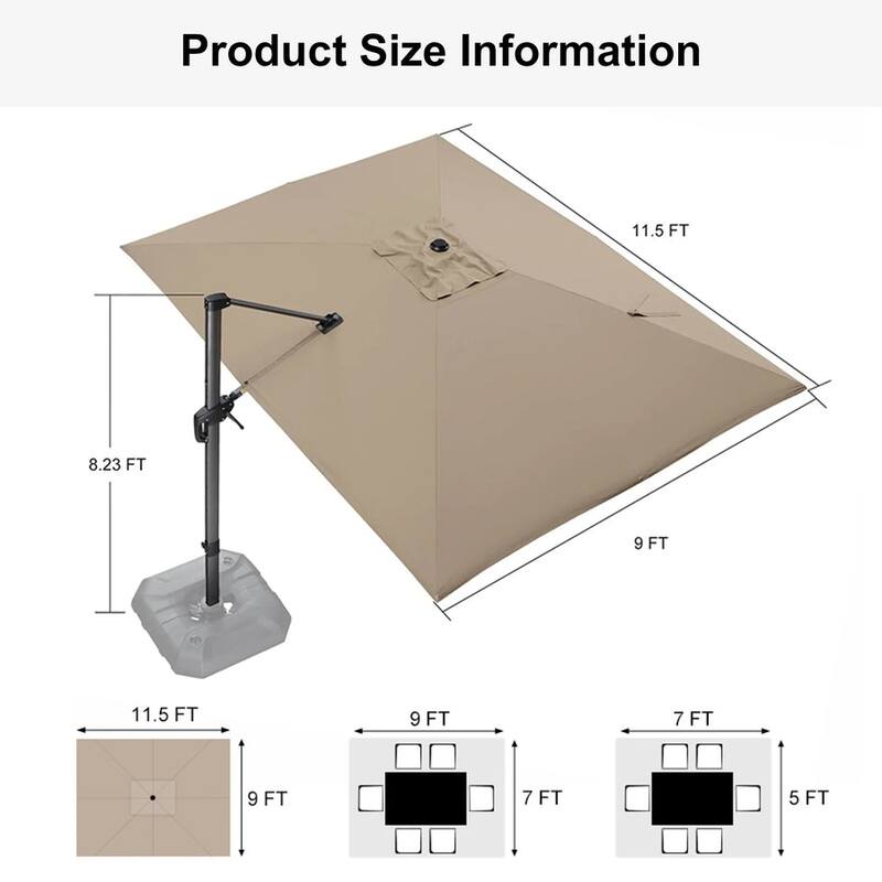 PURPLE LEAF 9 x 11.5 ft 360 Degree Rotation Patio Umbrella With Base