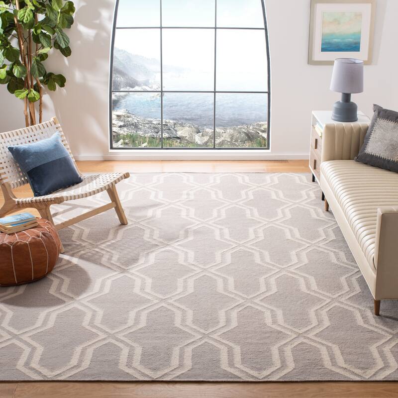 SAFAVIEH Hand-woven Moroccan Marissa Reversible Dhurrie Purple Wool Rug - 9' x 12' - Grey/Ivory