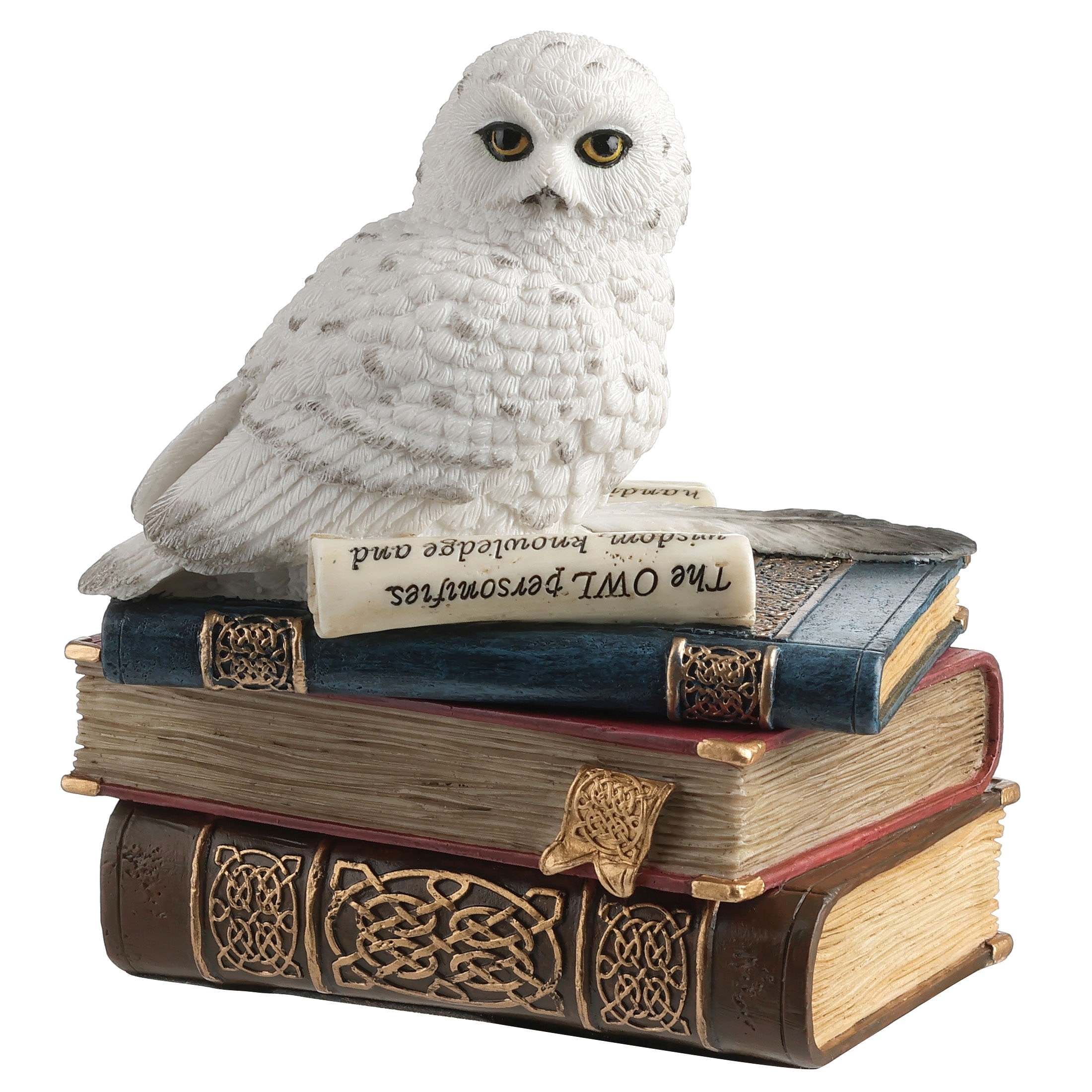 4.72 in H Snow Owl On Books Trinket Box, Poly Resin