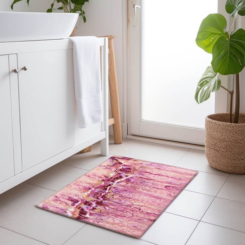 Premium Washable Super Soft Abstract Contemporary Mayfield Rug - Pink Berry - 1' 8" x 2' 6" - Rectangle