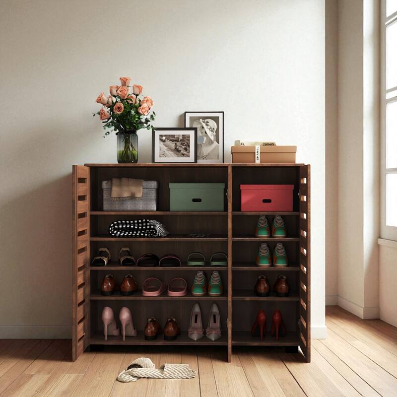 Louvered Shoe Cabinet, 5-Tier Wooden Shoe Storage with Adjustable Shelves, Entryway Hallway Shoe Rack Organizer, 44.9" Wide