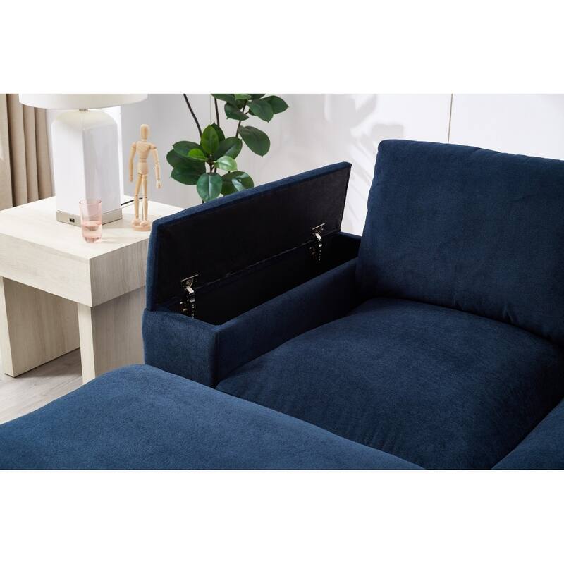 122" Corduroy Sectional Sofa with Two Movable Ottomans