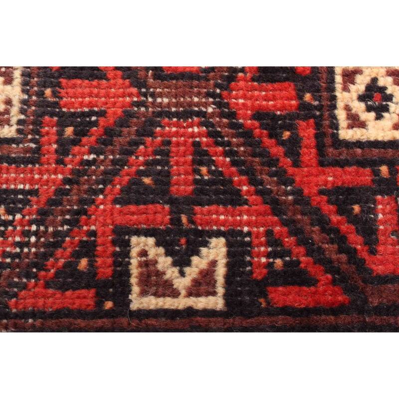 ECARPETGALLERY Hand-knotted Baluch Red Wool Rug - 3'2 x 7'5