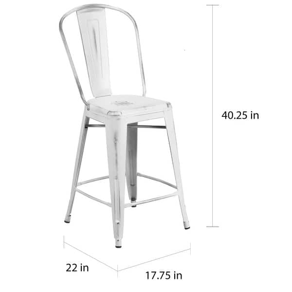 dimension image slide 1 of 2, Distressed Metal Indoor/ Outdoor 24-inch Counter Stools (Set of 4)