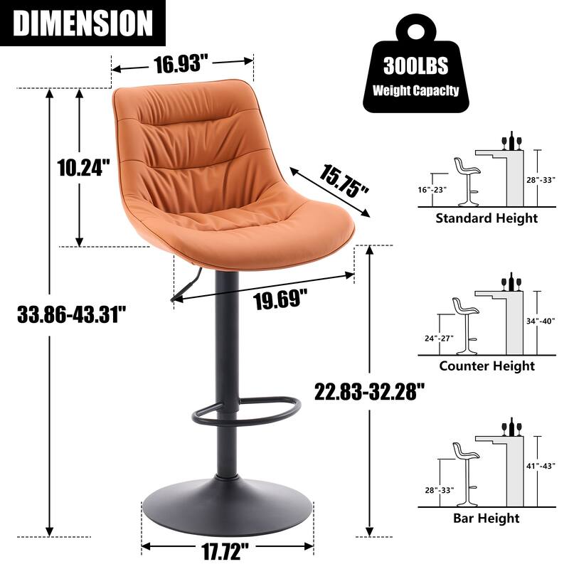 Adjustable Bar Stools Set of 2 Faux Leather Swivel Bar Chairs