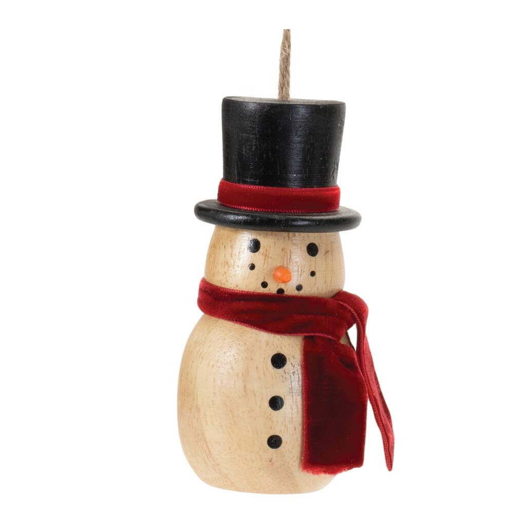 Set of 12 Wooden Snowman Jute String Ornaments with Fabric Scarf and Hat for Rustic Christmas Tree Decor - 2”L x 2”W x 4”H