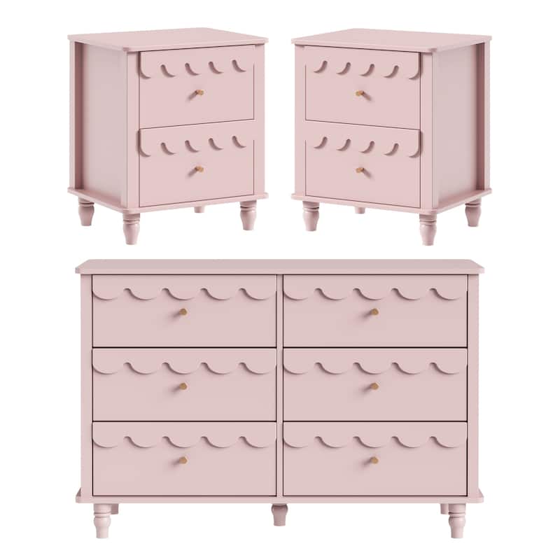 Lace Trim 6-Drawer Dresser with Nightstand Kids' Bedroom Dream Storage - Pink