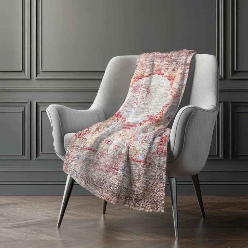 Premium Machine Washable Vintage Medallion Sherpa Throw Blanket