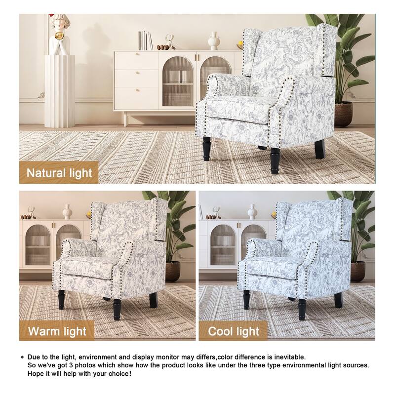 Wingback Accent Chair Nailhead Trim Living Room Reading Chair