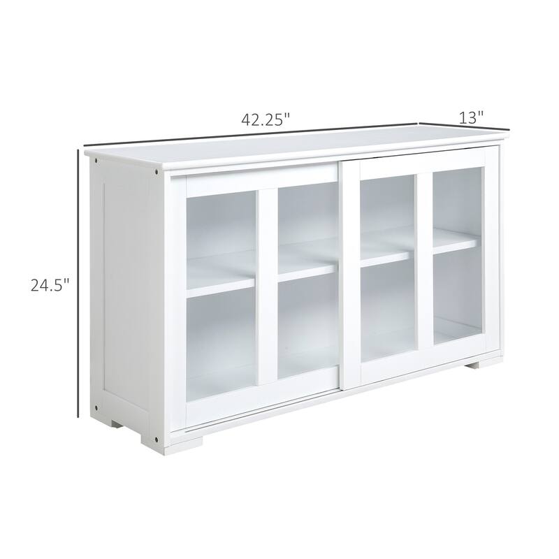 White Kitchen Sideboard Buffet with Sliding Glass Doors and Adjustable Shelf for Dining Room Storage - 42.25" x 13" x 24.5"