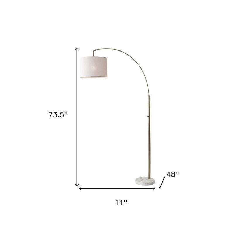 HomeRoots 74" Brass Arc Floor Lamp With Off White Linen Drum Shade - 11
