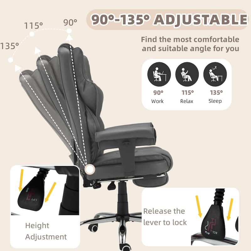 Ergonomic 6-Point Massage Office Chair with Heating, Reclining Function, Retractable Footrest, and Adjustable Armrests