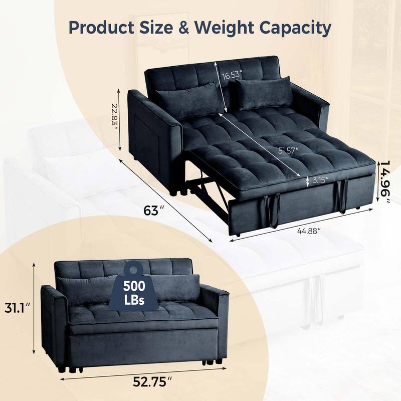 3 in 1 Velvet Sofa Bed with Adjustable Backrest