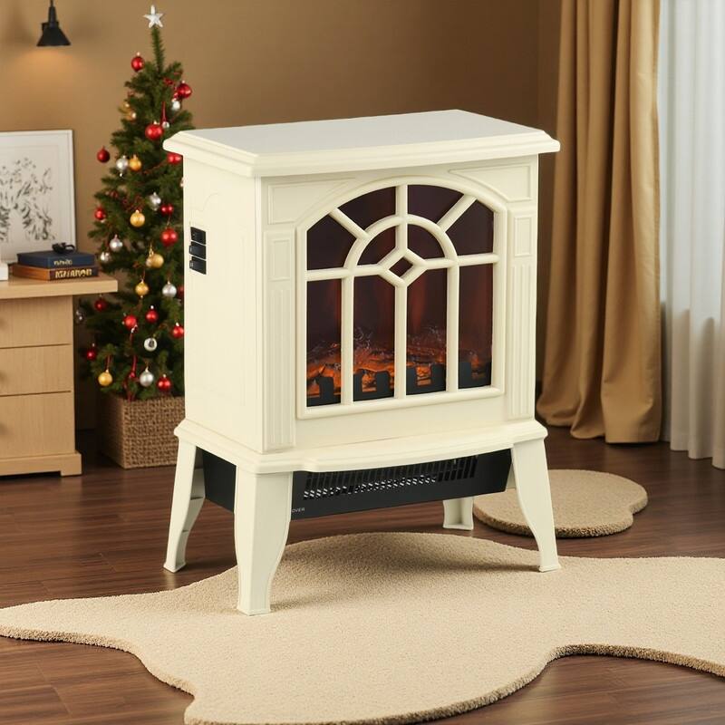 18"/22" Electric Fireplace Heater, Freestanding Stove with LED Flames, Overheating Protection, 750W/1500W, White/Red/Gray/Brown - White