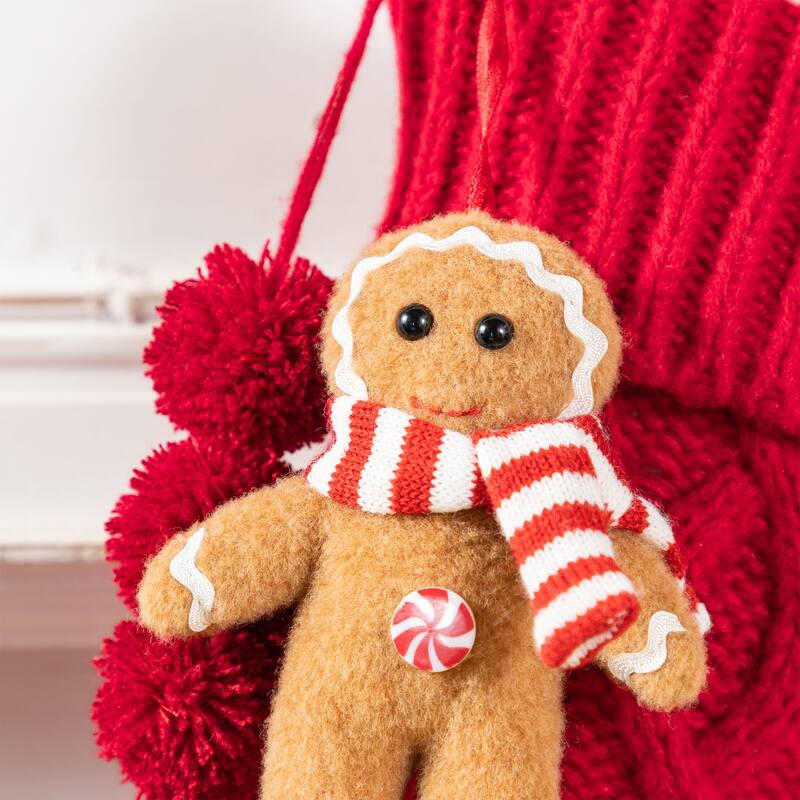 Glitzhome 22"L Knitted Christmas Stocking with Pompon Tassel or Gingerbread Man Ornament