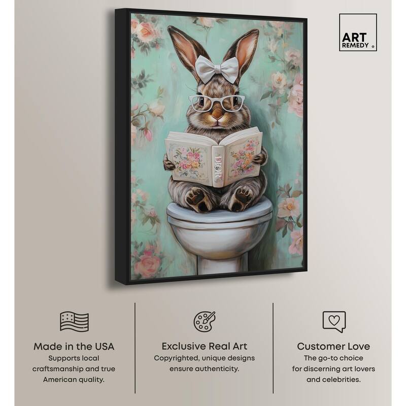Petite Floral Toilet Bunny Canvas by Art Remedy