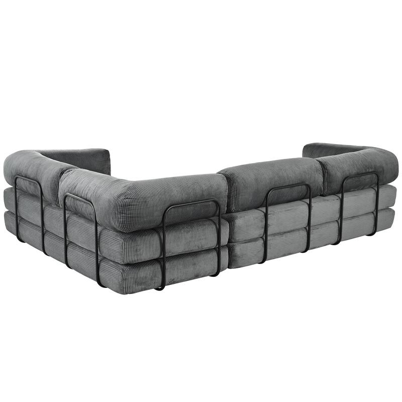 L-Shaped Modular Sectional Sofa with Chaise, Corduroy Convertible Sleeper Sofa Bed, High-Resilience Foam Compressed Sofa