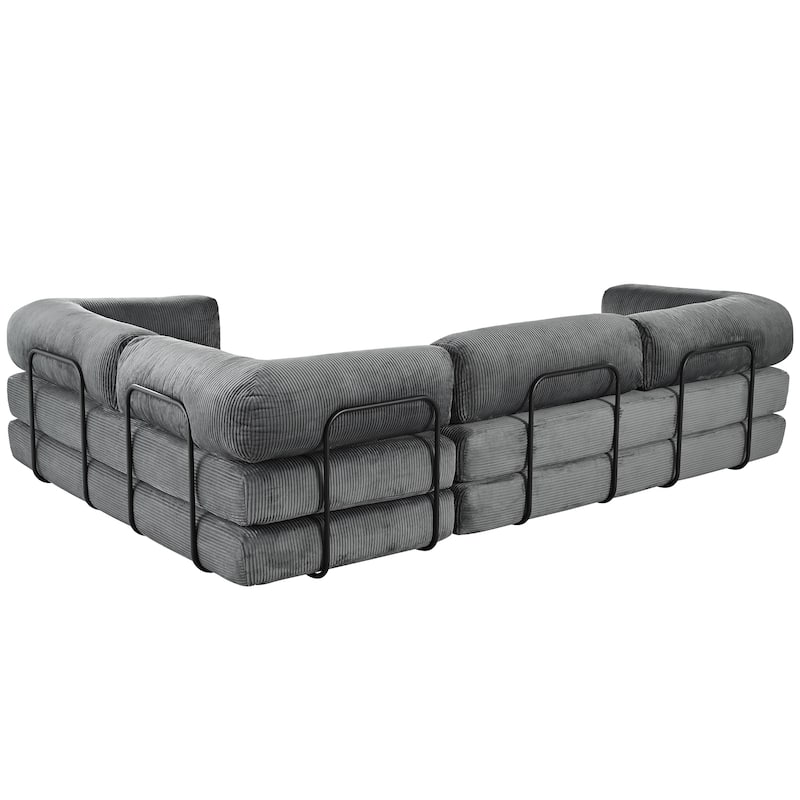 Roomfitters L-Shaped Modular Sectional Sofa in Corduroy Fabric, Modern Couch for Living Room and Apartment