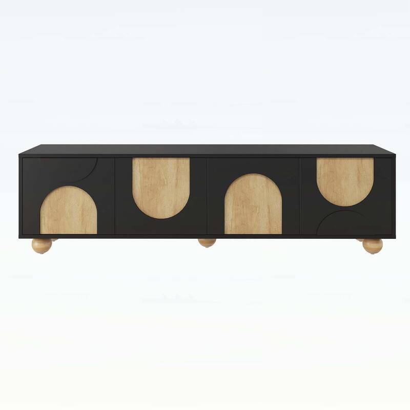 Farmhouse Media Console Table with Rebound Device,5 Solid Wood Legs