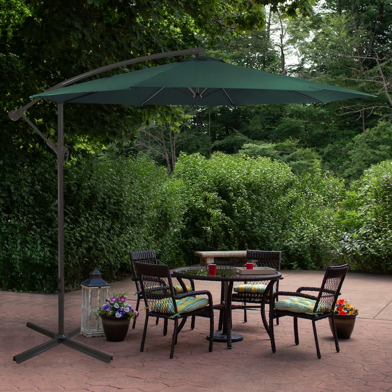 10ft Offset Outdoor Patio Umbrella with Hand Crank, Hunter Green