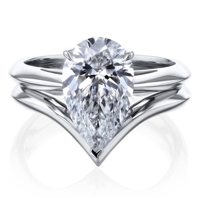 Kobelli 3 Carats Pear Lab Grown Diamond Certified 14k Solid Gold Paris Chevron 2pc Bridal Set - White - 6.5