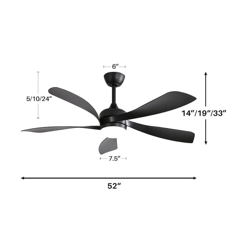 52" Modern Reversible Ceiling Fan With Light and 5 ABS Blades，Remote Control - N/A