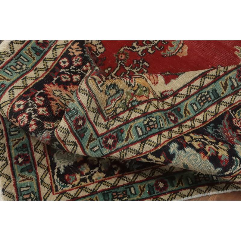 Hand Knotted Oriental 100% Wool Carpet Traditional Medallion Red Tabriz Area Rug - 8' 9'' X 6' 2''