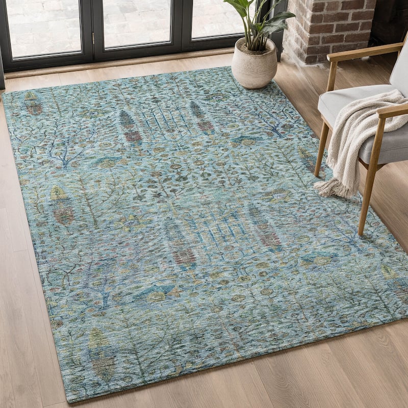 Premium Washable Super Soft Global Ravey Mayfield Rug - Teal - 8' x 10'
