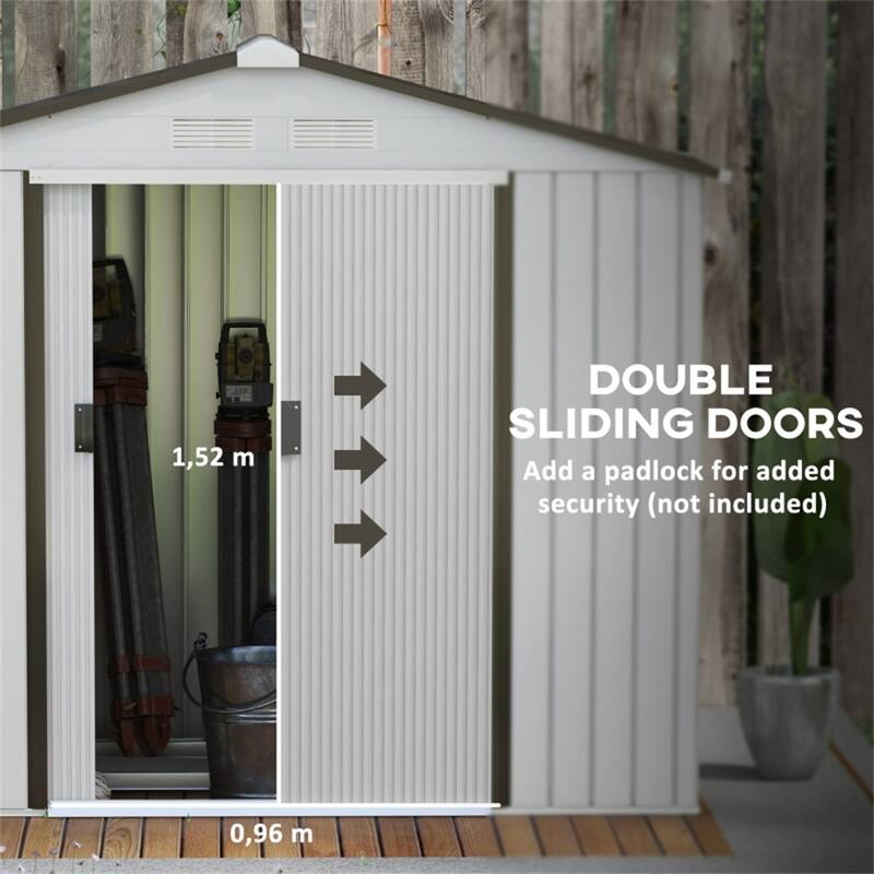 White Galvanized Steel Garden Storage Shed with Sloped Roof and Vents - 80.4" L x 46.8" W x 73.2" H