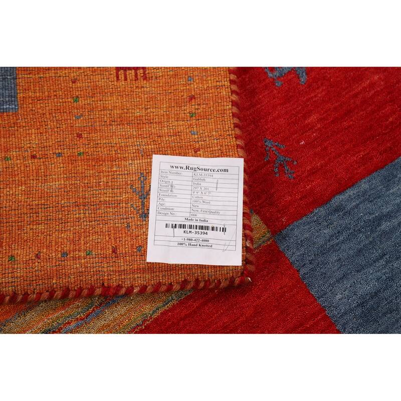 Striped Gabbeh Indian Rug Hand-Knotted Wool Carpet - 6'7"x 9'9"